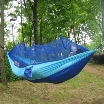 Portable Outdoor Hammock Hanging Bed Nylon Fabric Sleeping Bed + Mosquito Net Tactical Large Load Traveling Camping Hammock 1