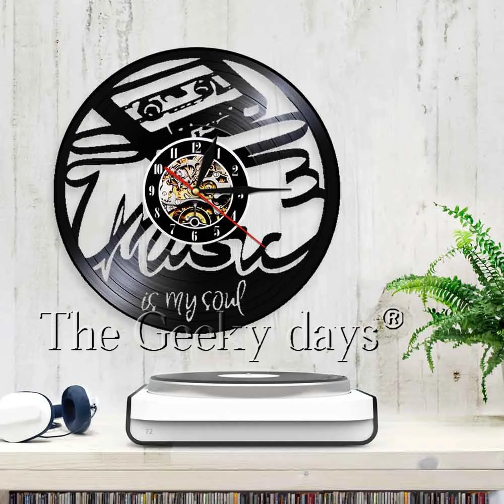 1 шт Music Is My Soul Виниловая пластинка настенные часы вентилятор ручной искусство декора уникальные декоративные часы настенные часы