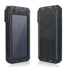 Solar Charger Waterproof Power Bank 20000mAh Solar two USB Ports External solar and plug-in for Smartphone with LED Light