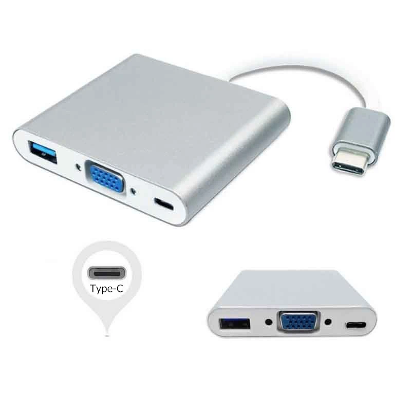 Trumsoon USB-C Type C to VGA + USB3.0 + USB-C Converter Adapter for New Macbook Chromebook Pixel