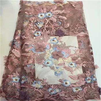 

Lace Fabric Nigerian Christmas Party Dress Latest High Quality African 3D Applique French Lace With Beaded Fabric