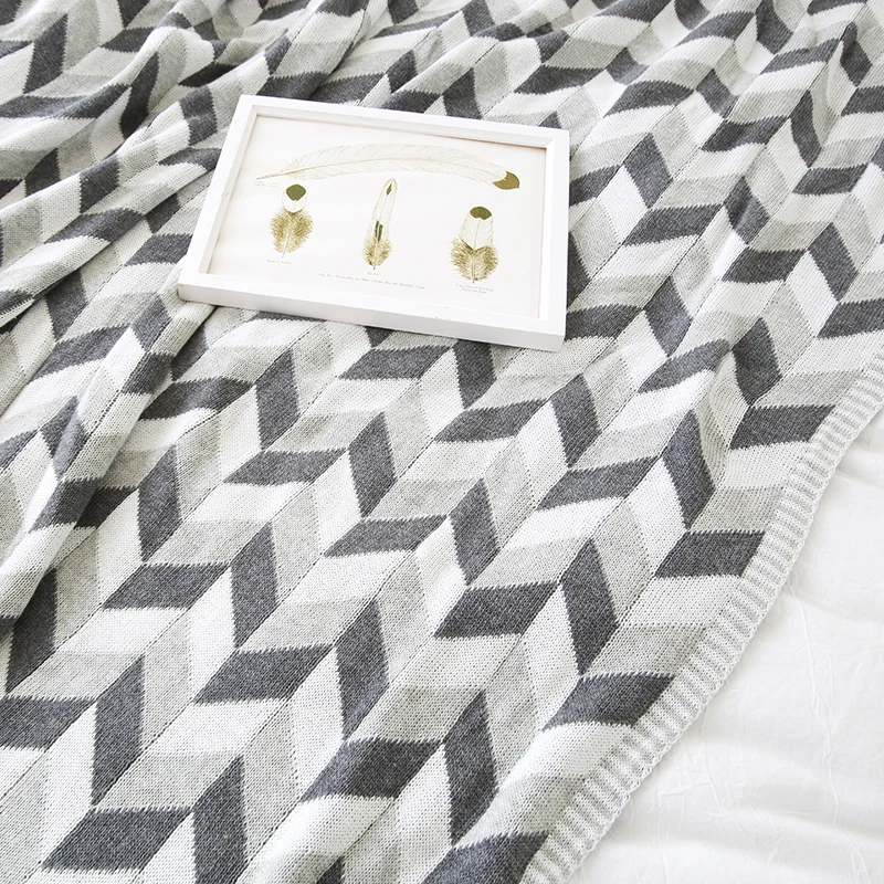 8221 Collalily Nordique 100 Coton Canapé Jeter Couverture Moderne Géométrique Rayé Plaid Gris Literie Lit Doux Jeter Tapis Maison Noir Blanc In