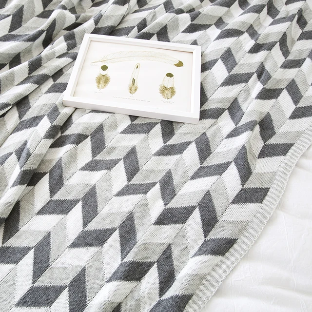 Collalily Nordic 100 Cotton Sofa Throw Blanket Modern Geometric Collalily Nordic 100 Cotton Sofa Throw Blanket Modern Geometric Striped Plaid Grey Bedding Bed Soft