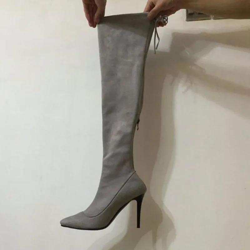 

Women's high-heeled elastic high boots sexy stiletto over the knee boots spring and autumn zipper lace big size women boots boty