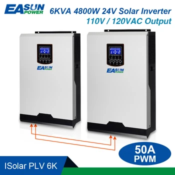 

EASUN POWER Solar Inverter 110V 120Vac 6Kva 4800W 24Vdc Off Grid Inverter 50A PWM Pure Sine Wave Inverter 60A Battery Charger