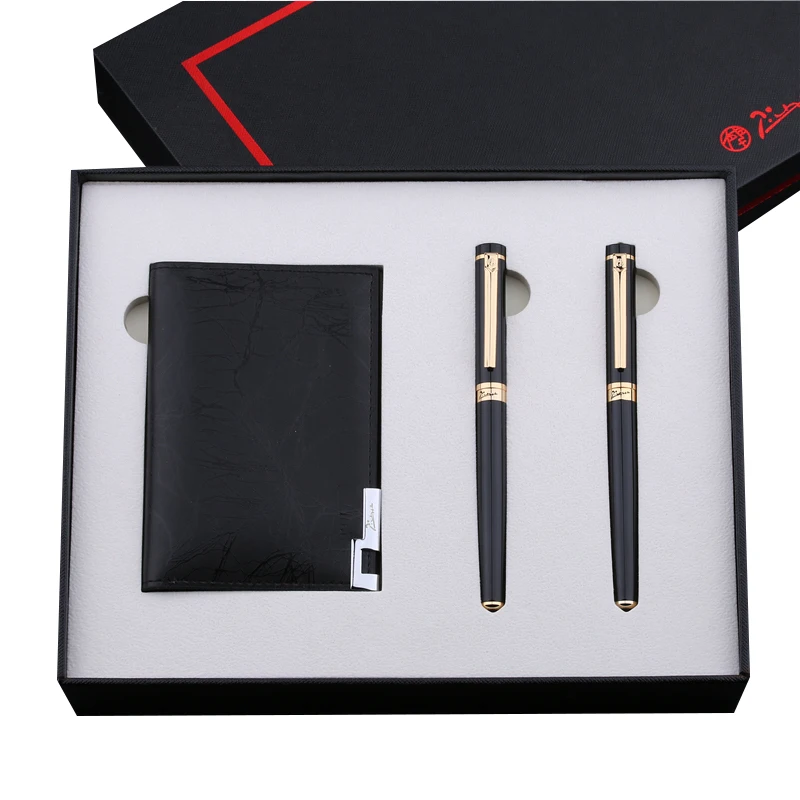 

Black Business Gift Fountain Pen Rollerball Pen Card Holder Set Picasso Pimio Luxury Christmas Gift 0.5mm Pens with A Box