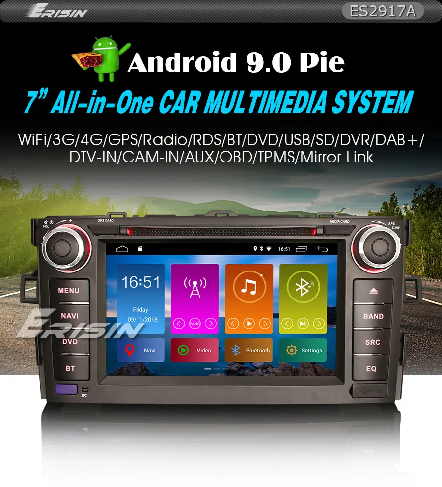 Top 7" Android 9.0 OS Car DVD Multimedia GPS Radio for Toyota Auris 2007-2012 & Corolla Altis 2012-2013 with Split Screen Support 1