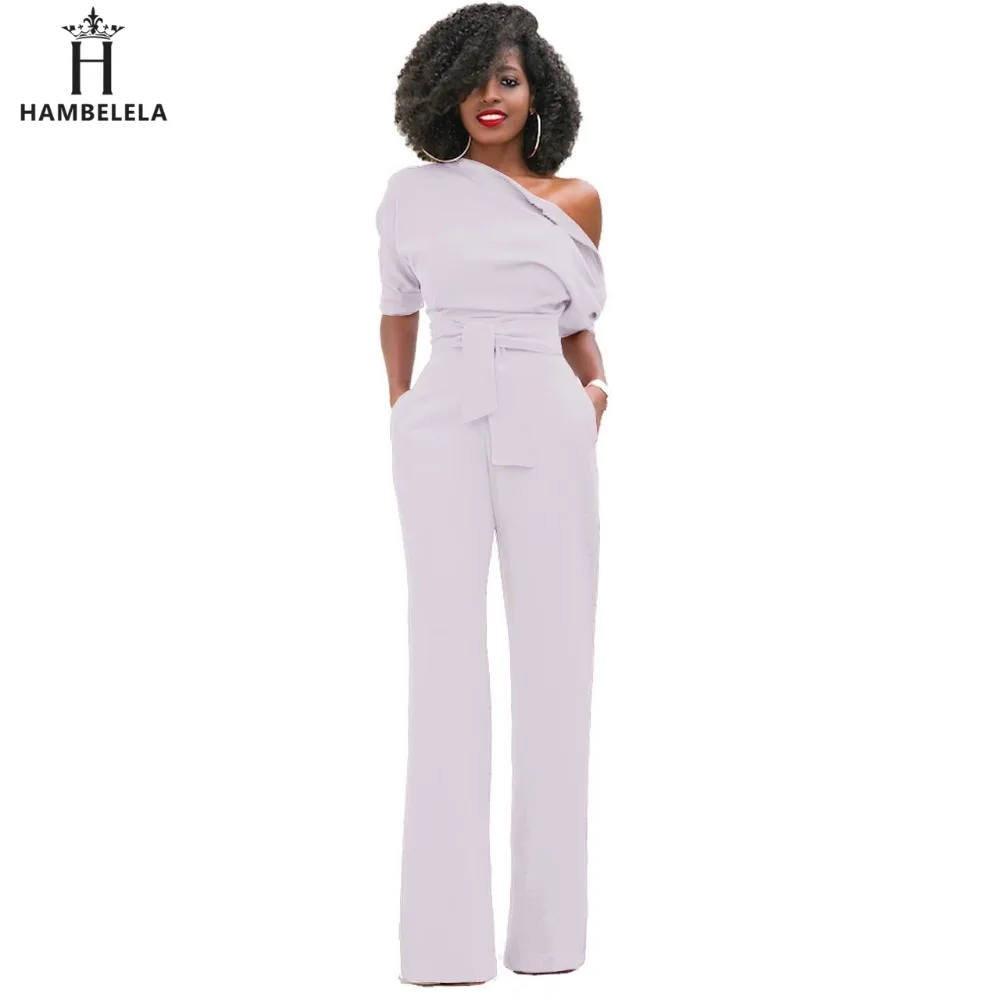 Hambelela 2017 High Quality Autumn Casual Jumpsuit One Shoulder Slash Neck Button Full Length Jumpsuit Short Sleeve Wide Legs Jumpsuit (8)