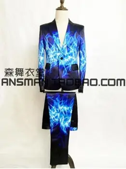 

S-5XL 2017 New (suit+pants) Men's clothing singer dj gd Fashion Silk satin suit set Male bar stage costumes formal dress