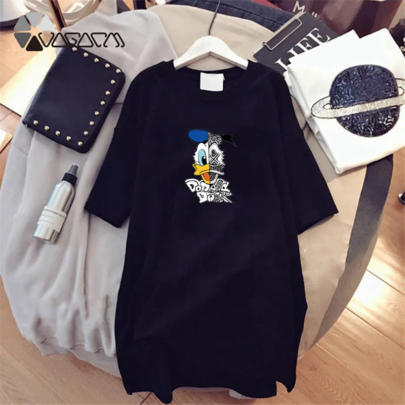 

2019 Summer Donald Duck Dress Women Cartoon Print Loose Women Plus Size Mini Fanny Dresses Vestido Disney Mujer Clothing Fashion