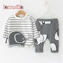 Lawadka/ хлопковый весенний комплект одежды для маленьких мальчиков из 2 предметов, футболка+ штаны с рисунком слона, повседневный комплект одежды для малышей