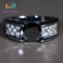 Beiver изысканный черный овальный Циркон Кольца для женщин микро проложить прозрачный кристалл черный золотой цвет обручальные кольца ювелирные изделия Прямая поставка