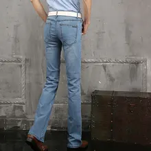 Men's Business Casual Flared Jeans Male Mid Waist Slim Boot Cut Semi-flared Four Seasons Formal Work Bell Bottom Jeans Hombre