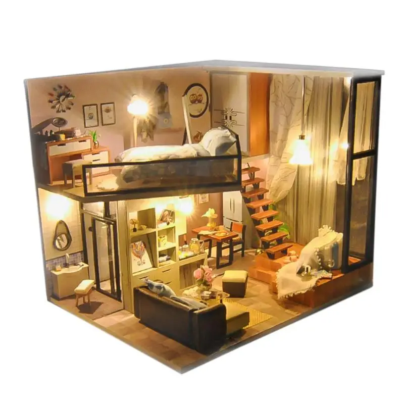 

DIY Doll House Wooden Miniaturas Hand-made Building Model Child Puzzle Toy