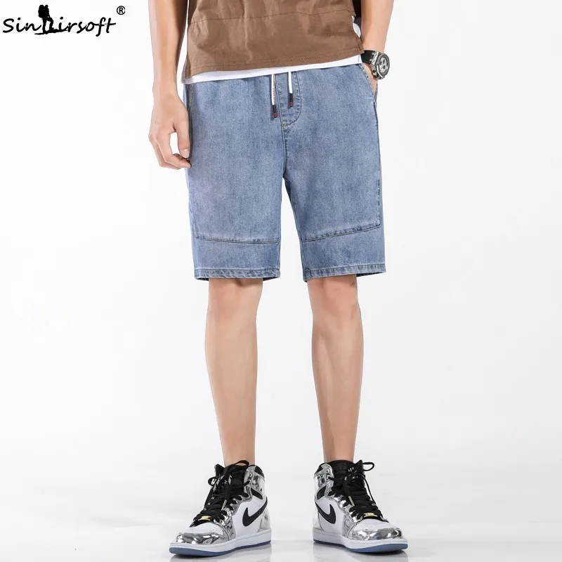 SINAIRSOFT Summer Denim Shorts Men's Jeans Elastic  Men's Denim Shorts Pocket Tooling Jogging Loose Large Size7XL New