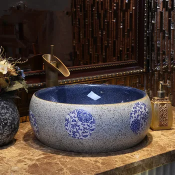 

China Artistic Handmade Ceramic wash basin Lavobo Round Counter top bathroom sink porcelain sinks bathroom sinks