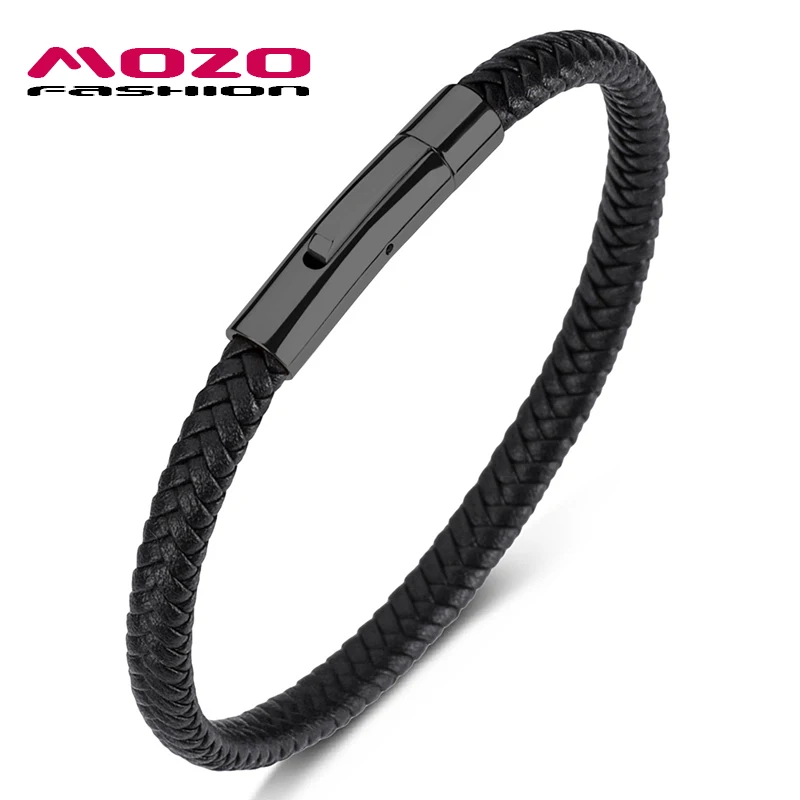 

MOZO FASHION Punk Men Jewelry Braided Leather Bracelet Women Handmade Classic Bracelet Trendy Stainless Steel Clasp Wrist Band