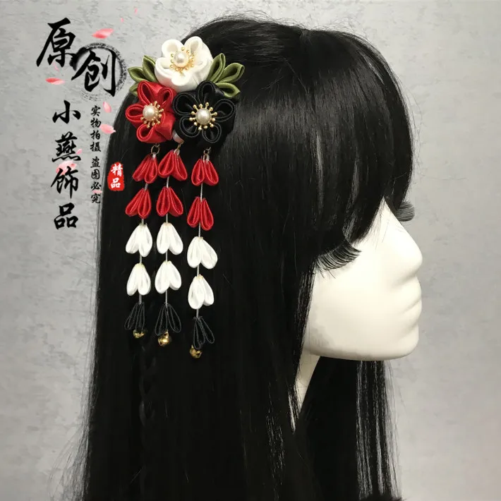Черный Винтаж ручной работы сакура красный Гейша заколка для волос японские кимоно аксессуары для волос