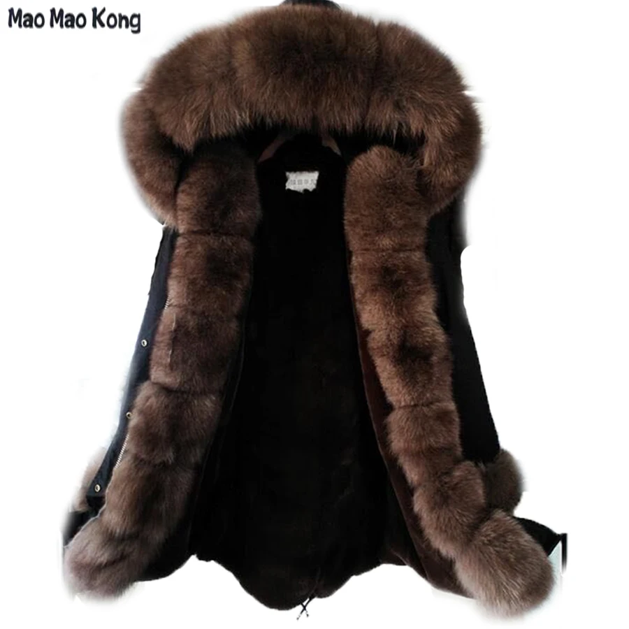 

2019 winter new long denim winter jacket women outwear thick parkas natural real fox fur collar coat hoodedDetachable