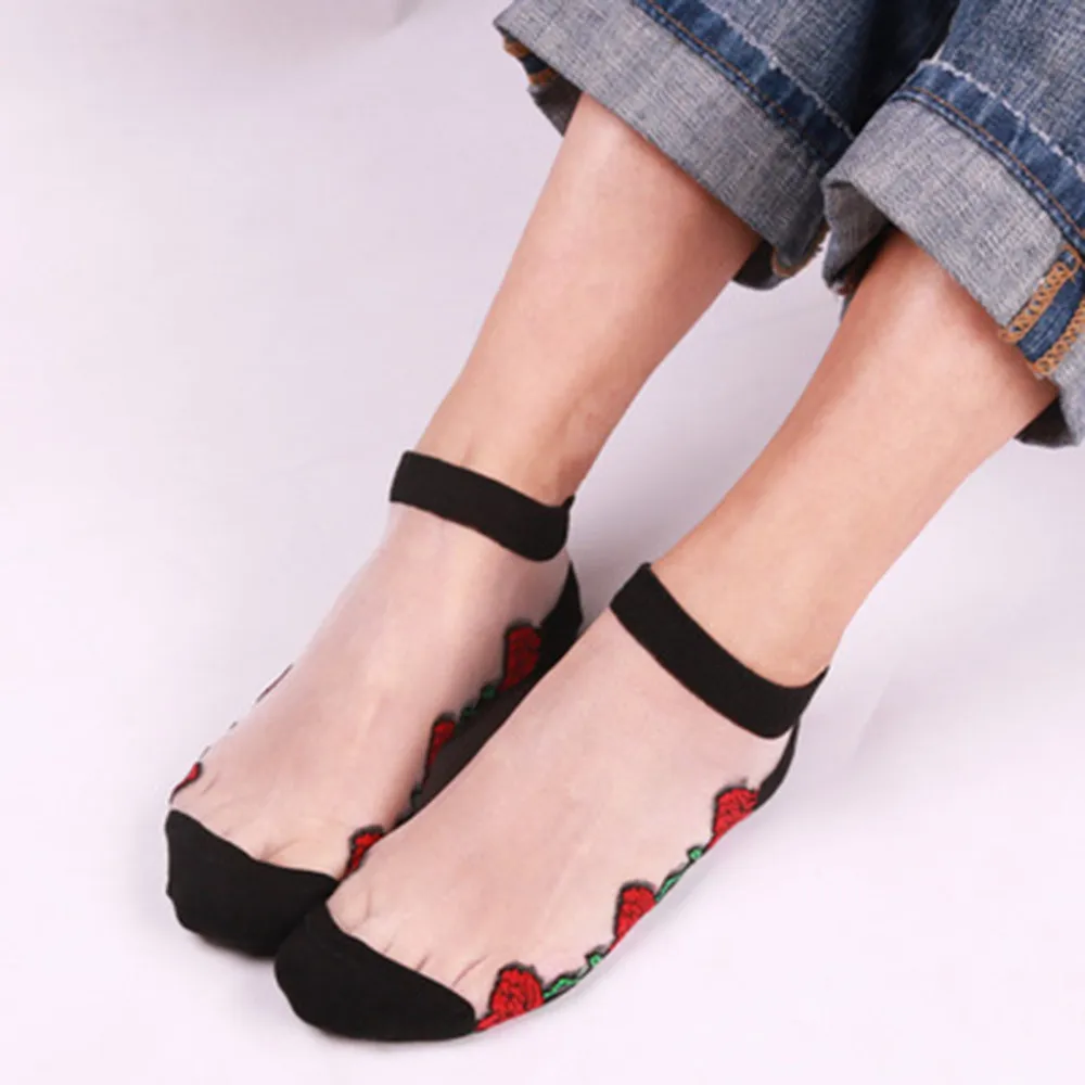 

Socks skarpetki Celan Knoei Funny Socks Summer Ladies Sheer Silky Glitter Transparent Short Ankle calcetines Women Socks