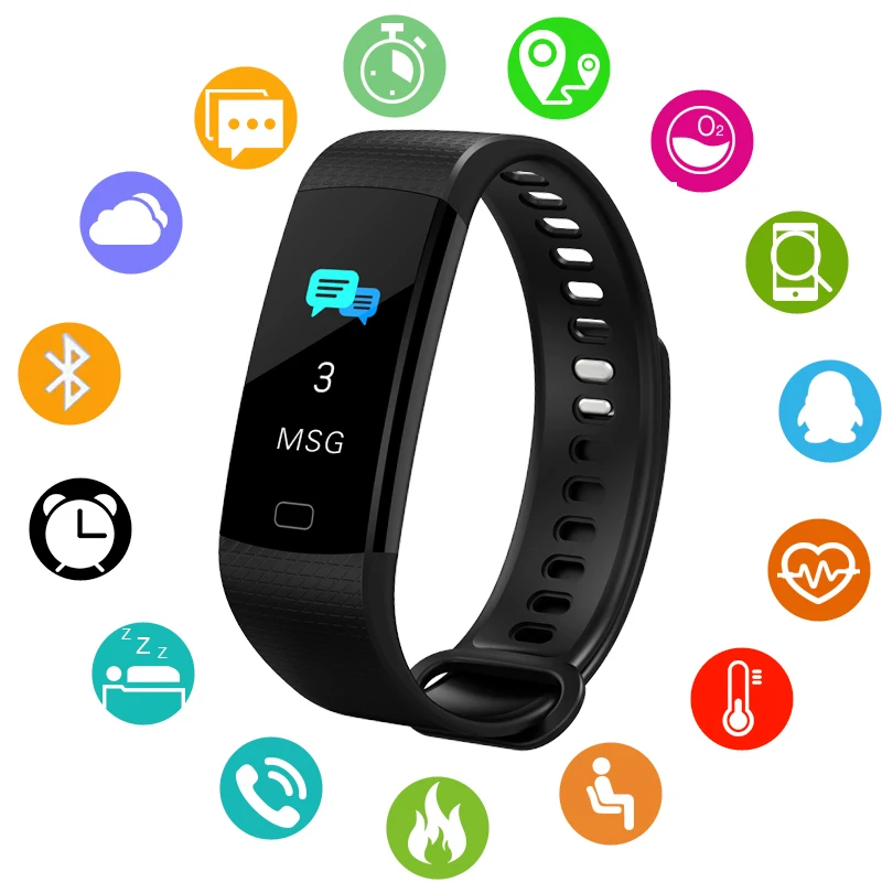 LIGE Smart Fitness Bracelet 50 Word Information Display Blood Pressure Heart Rate Monitor Pedometer Sport Smart Watch Men