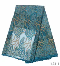 2019 Latest Nigerian Laces Fabric blue african tulle lace fabric 5yards High Quality french lace fabric for party 123