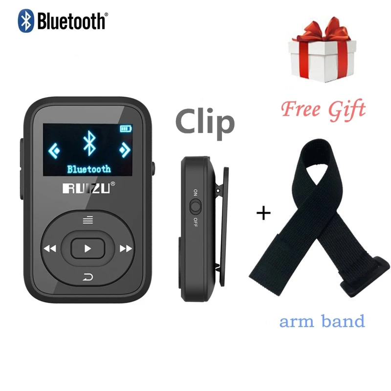 MP3 плеер ruidu X26 с мини-зажимом, Bluetooth, 8 ГБ, с экраном, FM радио, диктофон, поддержка SD карты+ спортивная повязка на руку