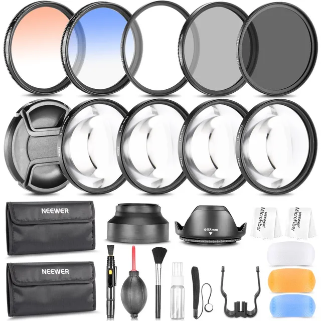Special Price Neewer 58MM Photography Accessory Kit:Filter Set(UV+CPL+ND8)+Close-up Filter(+1/+2/+4/+10)+Graduated Color Filter+Cleaning Set Special Price Neewer 58MM Photography Accessory Kit:Filter Set(UV+CPL+ND8)+Close-up Filter(+1/+2/+4/+10)+Graduated Color Filter+Cleaning Set