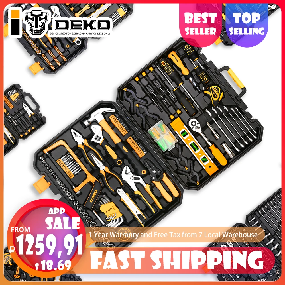 DEKO Set di Utensili A Mano Generale Per La Casa di Riparazione Kit di Utensili A Mano con la Plastica Cassetta Degli Attrezzi di Caso di Immagazzinaggio Socket Wrench Cacciavite Coltello