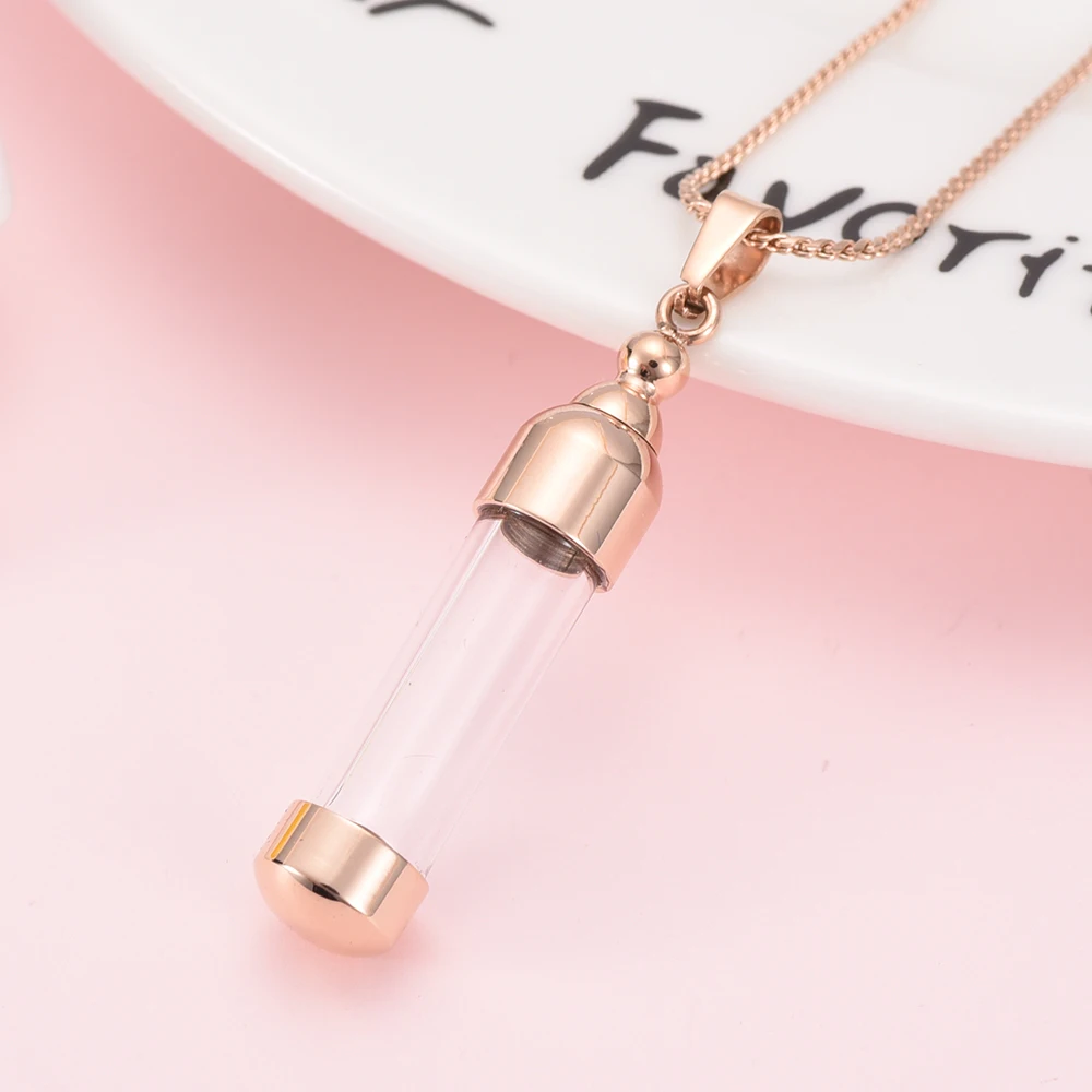 pink Crystal tear drop vial urn pendant ashes cremains keepsake necklace DIY