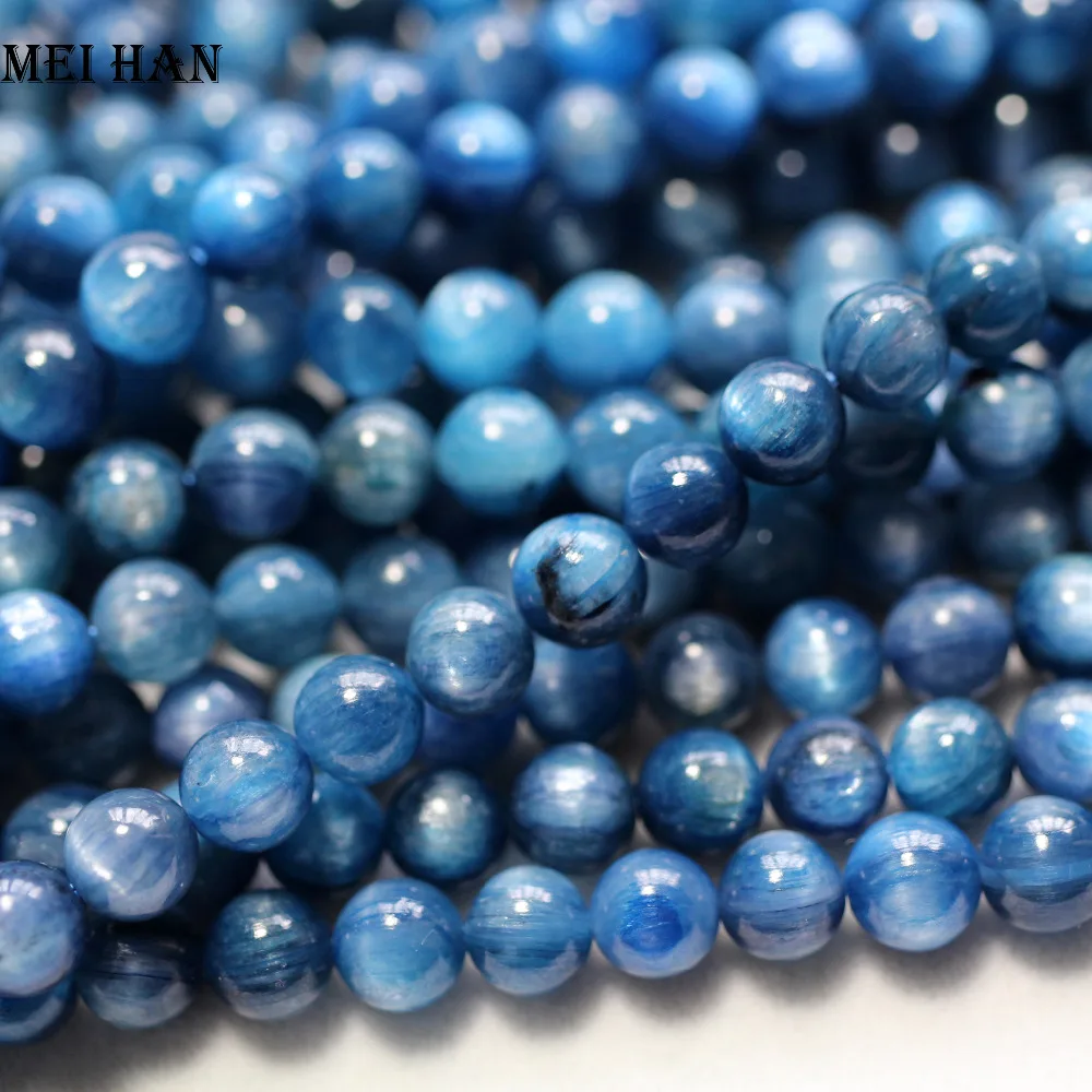 

Meihan free shipping (approx 60beads/set/32g) natural 6.3-6.8mm blue Kyanite smooth round stone beads For jewelry diy making