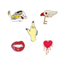 Sexy Lip Heart Gesture Angel Wing Cute Cat Brooch Pins Vintage Style Jacket Collar Hat Bag Decoration Enamel Girl Women Brooches