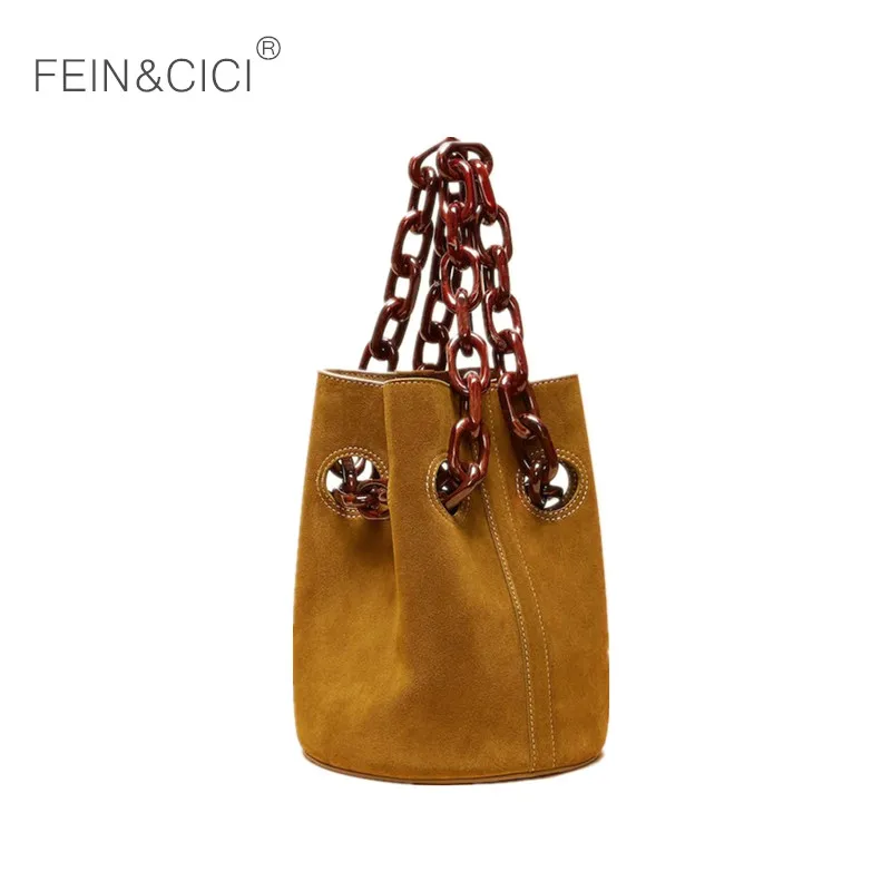 

Acrylic chains bucket bag women totes handbag 2018 fall winter new luxury brand leather crossbody bag brown coffee drop shipping