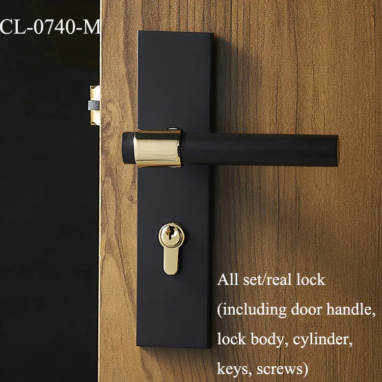 CL-0740-M Size 1 комплект современный латунный дверной замок черный золотой/черный интерьер дверные ручки минималистическая ручка мебель дверной замок набор/сиамский замок JF1953 - Цвет: CL-0740-M Size