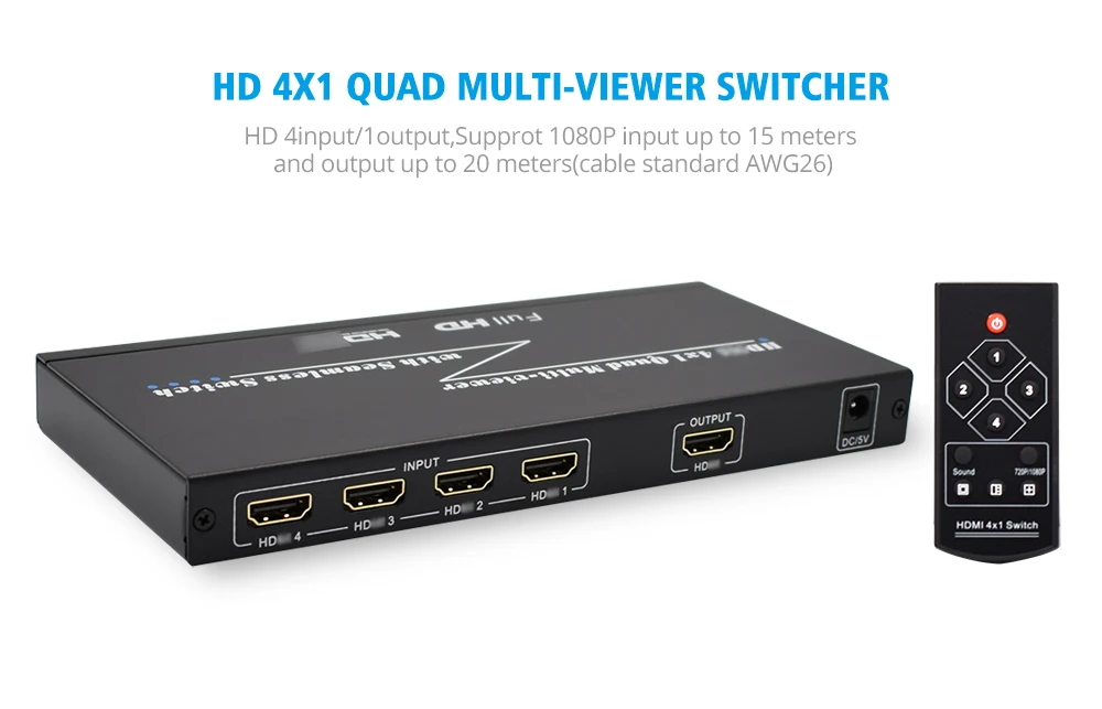 HDMI коммутатор 4 порта с бесшовным переключателем ИК-пульт дистанционного управления Поддержка 1080 P HDMI 1.3a HDMI коммутатор 4x1 Quad мульти просмотра бесшовный коммутатор