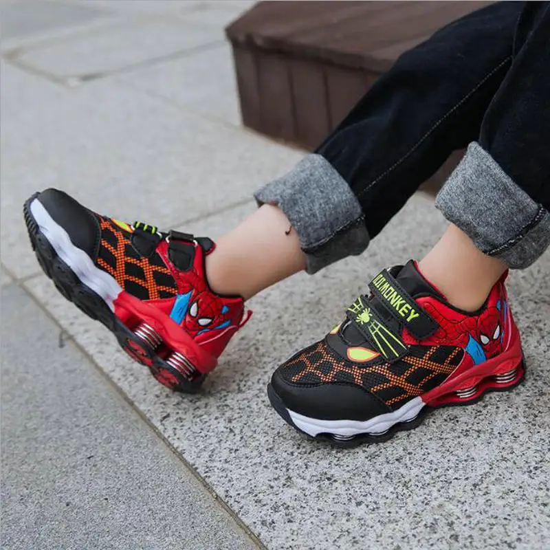 الساخن بيع الأطفال أحذية الكرتون سبايدرمان رياضية مريحة الاطفال أحذية رياضية الفتيان بو أحذية كاجوال زر مطاط 26-36
