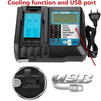 

DC18RF Rapid Charger Replacement Power Tools Lithium-ion Charger 14.4V-18V for Makita Power Tool Battery DC18RA DC18RC With USB