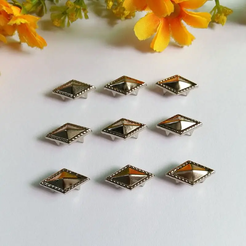

300pcs 10-18mm diamond Metal Rivets DIY Punk Style Leather Shoes Bag Bracelet Rapid Studs (Silver)