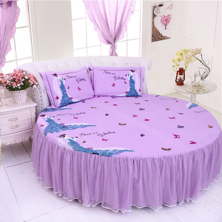 DreamingBLUE кружева круглая кровать постельного белья King SIZE 8 ноги домой сладкий цветок DuvetCover Bedskirt наволочка наборы