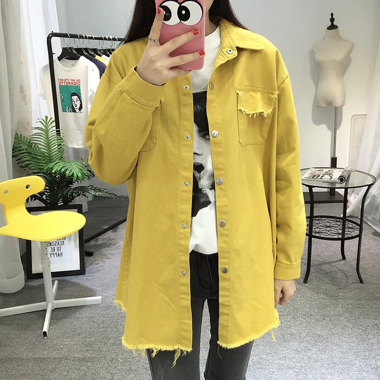 2018 Spring Autumn New Long Section Lapel Tassel Denim Jackets Women Loose Casual Long Sleeve Female'S Thin Basic Jacket Coats (2)