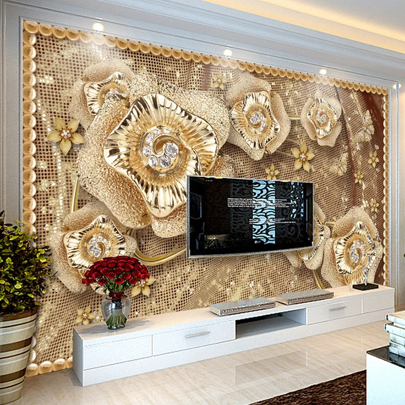 Custom Photo Wallpaper 3D Luxury Jewelry Flowers Murals Living Room TV Sofa Background Wall Cloth Ec