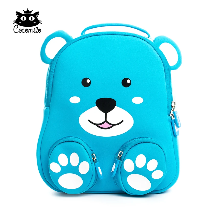 Детская школьная сумка Cocomilo с рисунком маленького медведя, мягкий рюкзак с 3D рисунком кота, маленький детский сад, Детская сумка для детей 2-6 лет - Цвет: blue bear