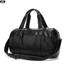 high quality men travel bag leather casual men handbag vintage men shoulder bag Preppy Style men messenger duffel bag black
