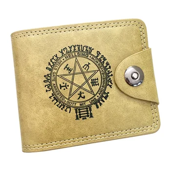 

HELLSING Alucard Anime Wallet PU Leather Khaki Color Short Bifold Purse Card Holder of Button Money Bag