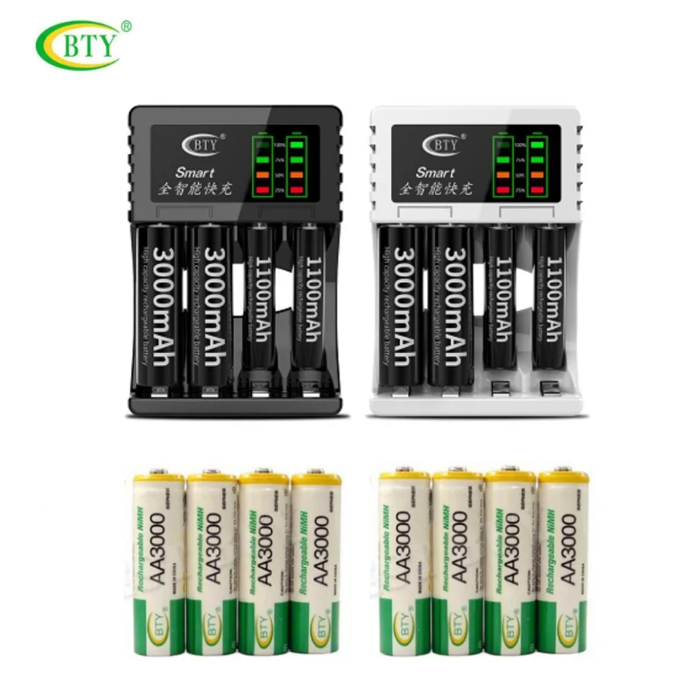 BTY AA 3000Series 1 2 V 850mAh перезаряжаемый Ni-MH аккумулятор с BTY-C704 A3 зарядное устройство