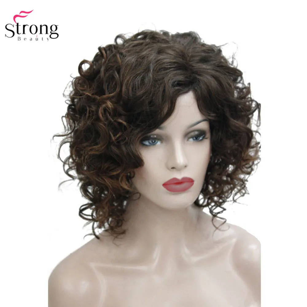 StrongBeauty парик со средними вьющимися волосами коричневые женские синтетические