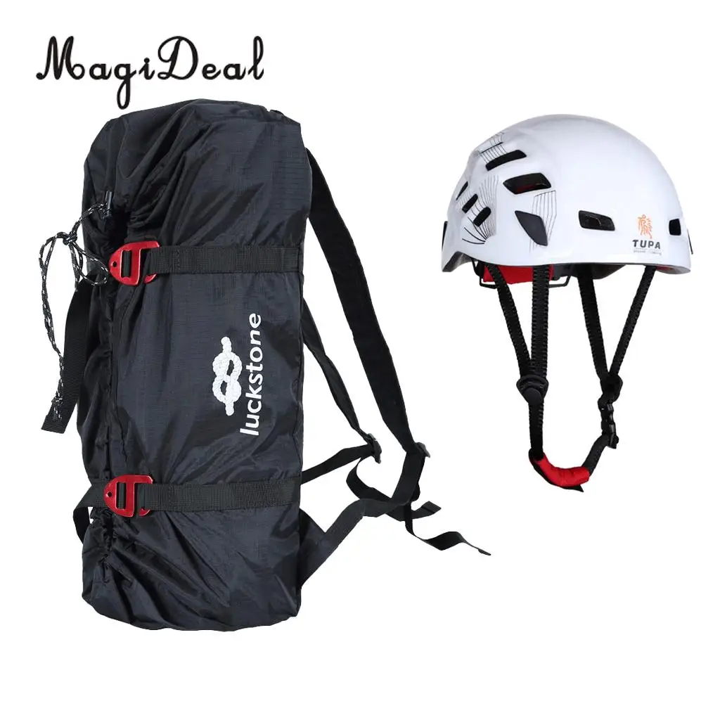MagiDeal Folding Rock Climbing Arborist Caving Rigging Rescue Rope Cord Carry Bag Gear Backpack Ground Sheet + Safety Helmet