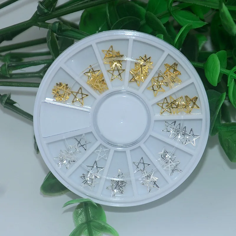 

Nail Art Wheel Hollow Star Metal Alloy Gold Silver 3D Tips Design Polish Gel UV Accessories Manicure Tools Rhinestone Decoration