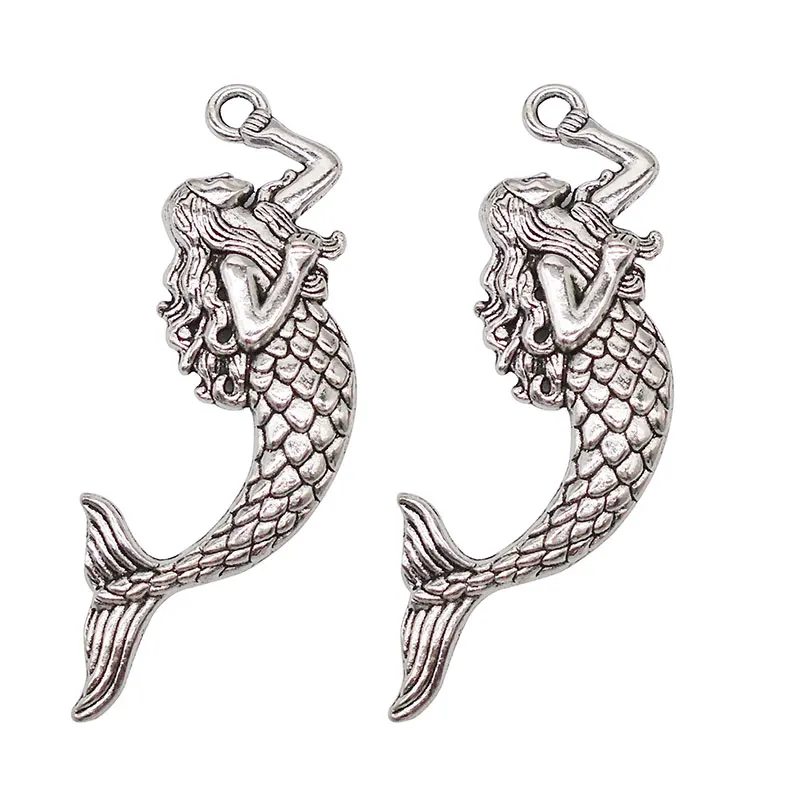 Zxz 5 قطع أثرية فضية لهجة كبيرة حورية البحر سحر المعلقات الخرز ل صنع المجوهرات النتائج diy سحر اليدوية 76x24 ملليمتر