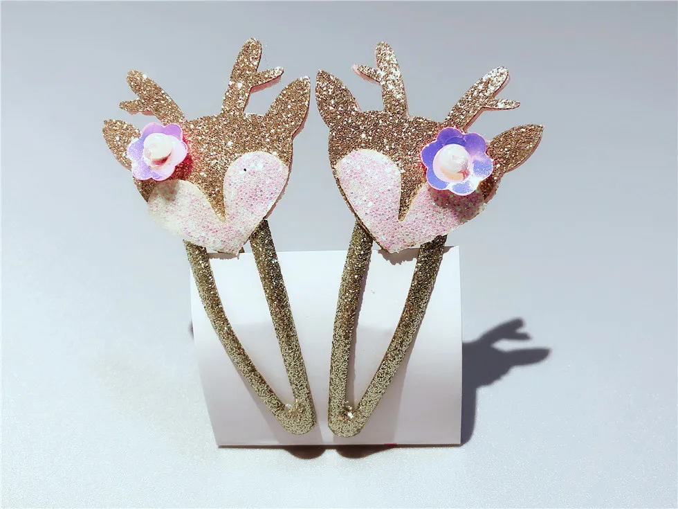 Boutique ins 12Sets Fashion Cute Glitter Deer Rabbit Snap Clips Floral Pig Fox Hairpins Princess Headwear Hair Accessories